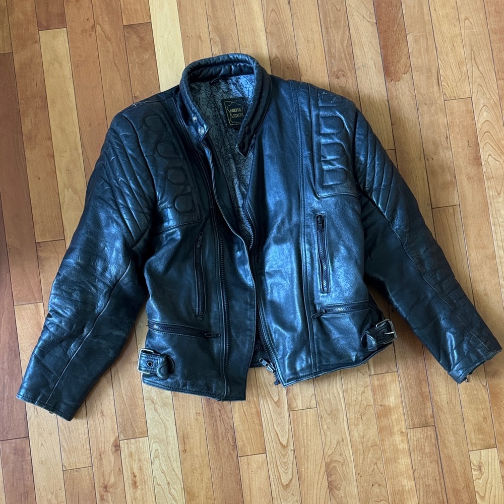Vintage Leather Echtes Leder Motorcycle Padded Riding Jacket